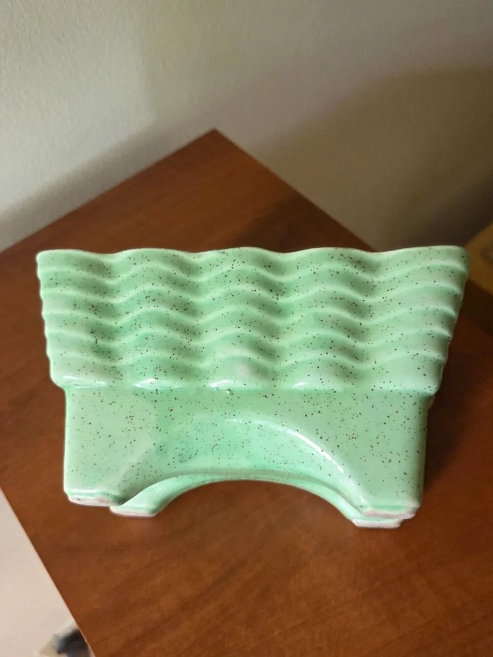 Cookson Pottery Vintage Green White Drip Glaze Planter Dish MCM USA